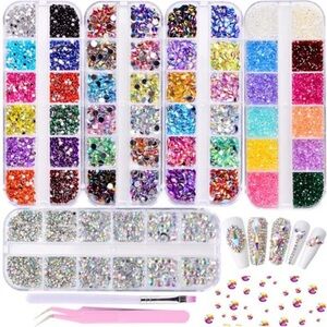 5 Boxes Colorful Nail Art Rhinestones Kit - Multicolor Nail Crystal Gems Nail
